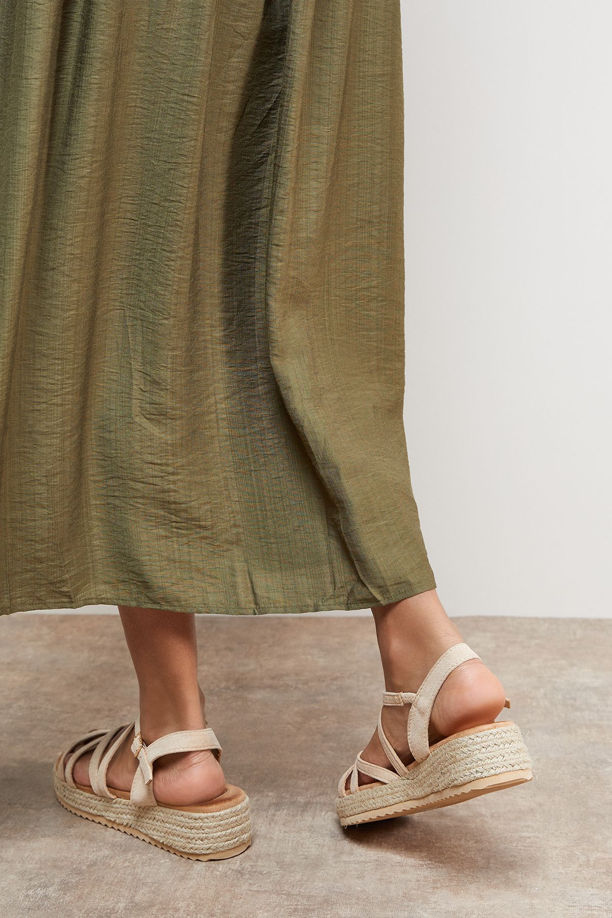 Oasis Kenza Faux Suede Strappy Low Wedge Espadrille Sandals Beige image 3