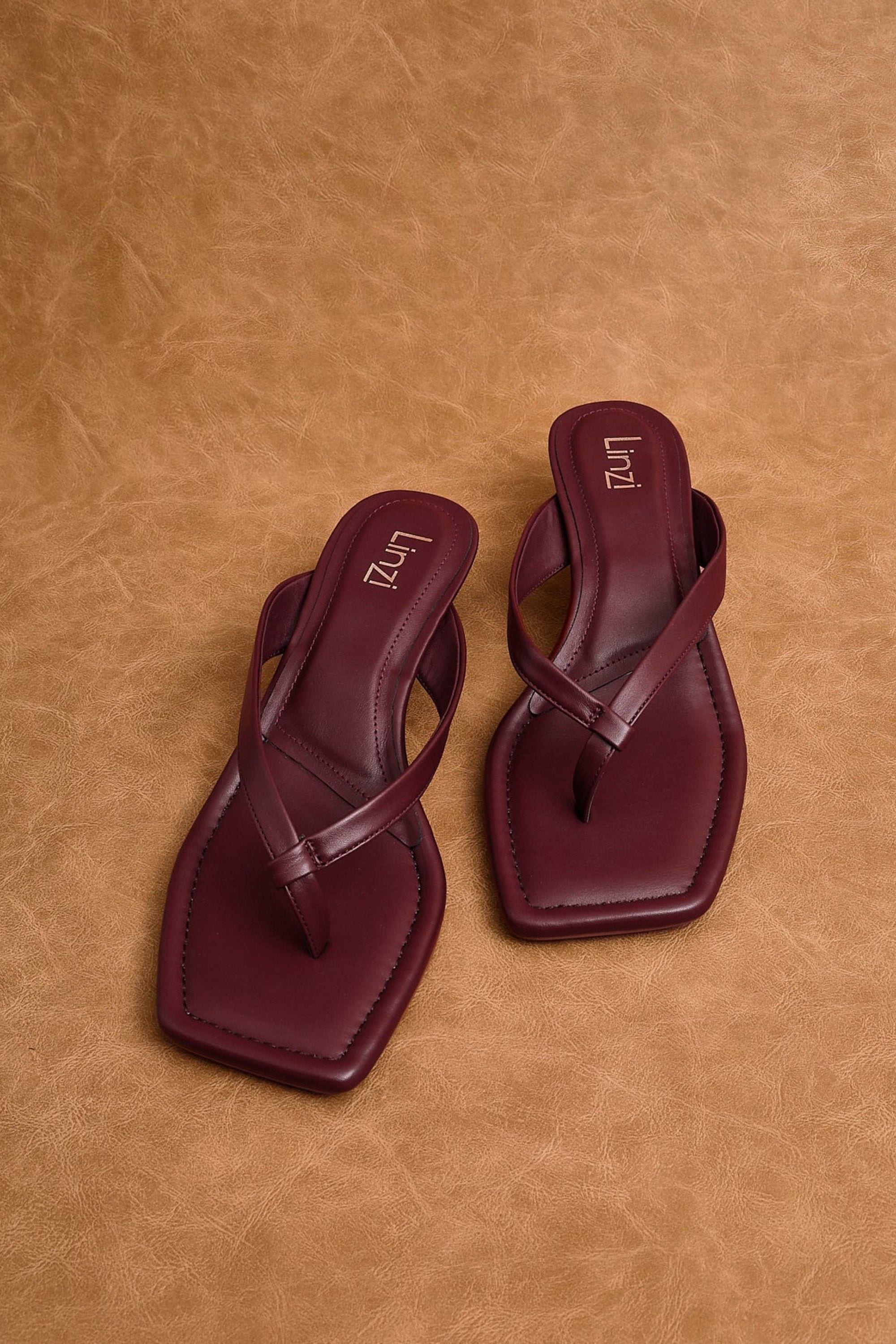 Linzi Potential Burgundy Faux Leather Toe Post Kitten Heel image 6