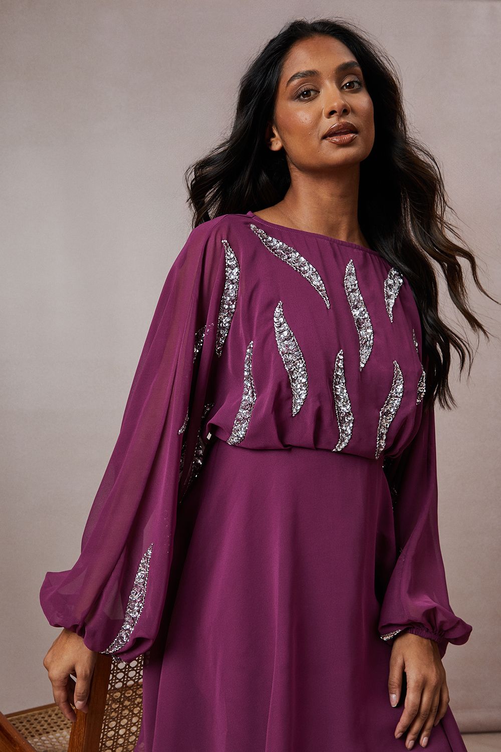 Oasis Occasion Embellished Batwing Mini Dress Berry image 2