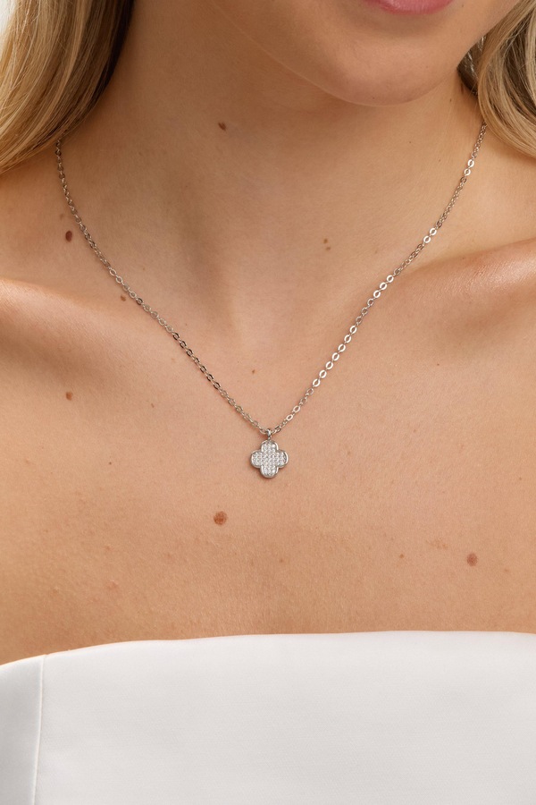 Jon Richard Rhodium Plated Micro Pave Clover Pendant
