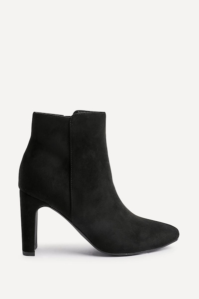 Linzi Glance Black Faux Suede Block Heel Ankle Boot
