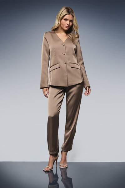 Dorothy Perkins V Neck Single Breasted Button Detail Blazer Taupe