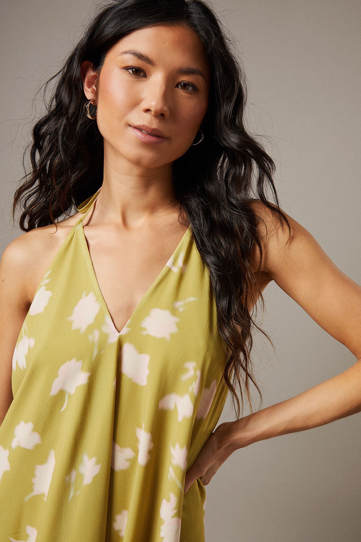 Warehouse Chiffon Halter Mini Sundress Olive image 4