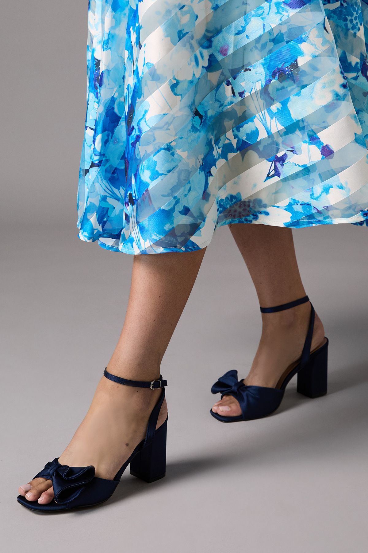 Coast Wide Fit Tina Satin Soft Ruffle High Block Heel Sandals Navy image 2