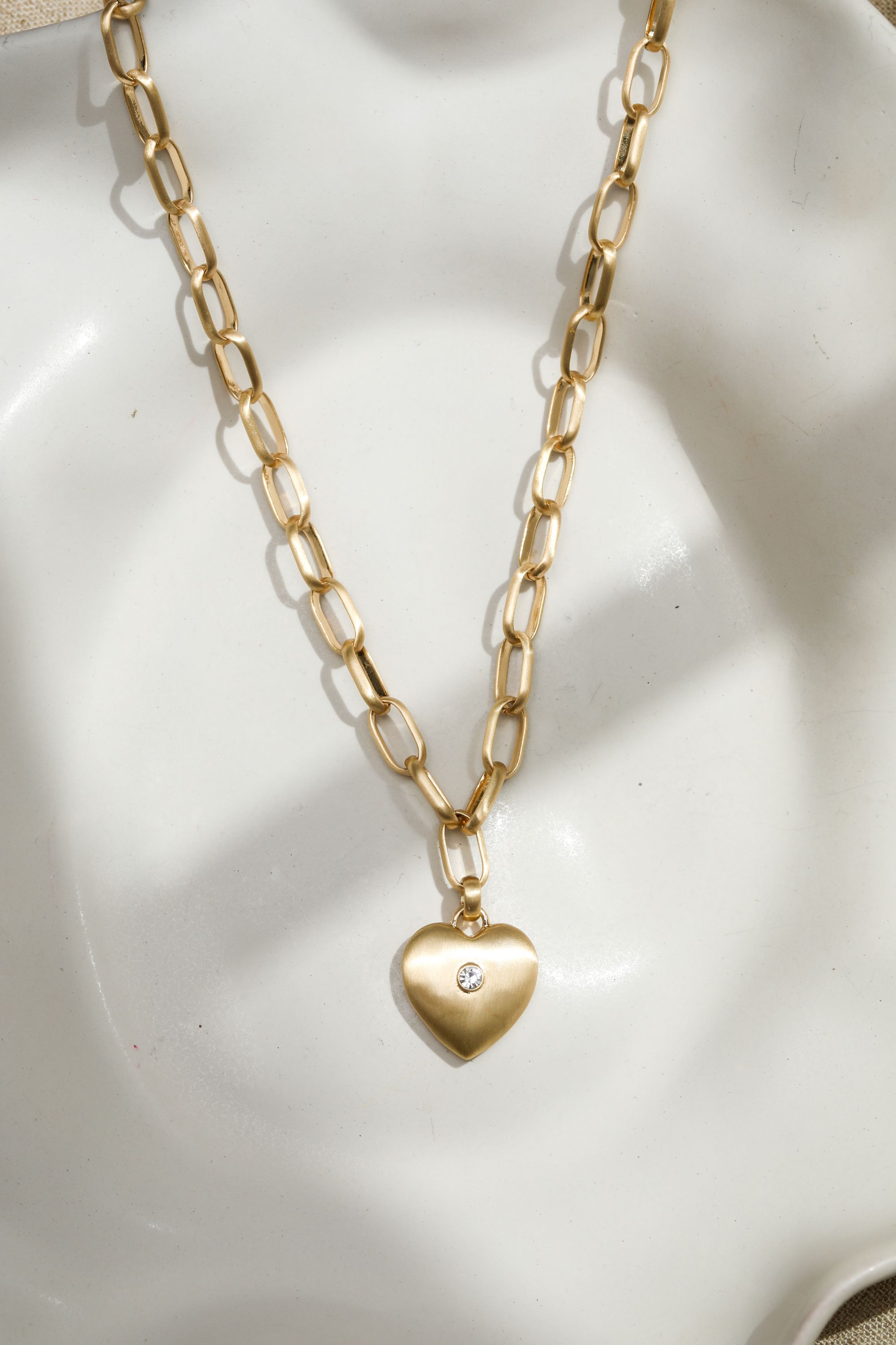 Inicio Gold Plated Brushed Heart and Crystal Pendant Necklace - Gift Pouch image 3