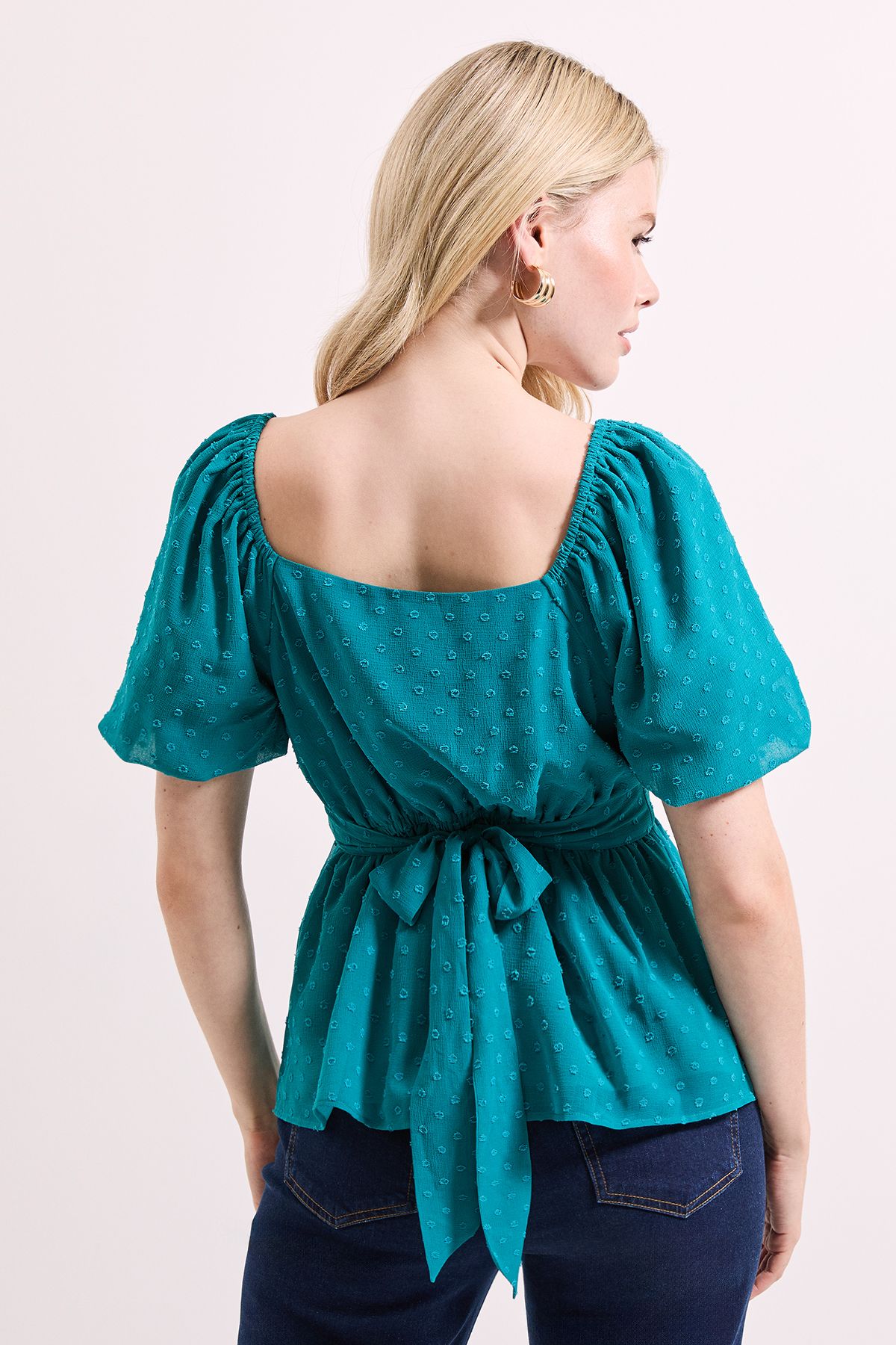 Dorothy Perkins Sweetheart Tie Back Puff Sleeve Top Teal image 4