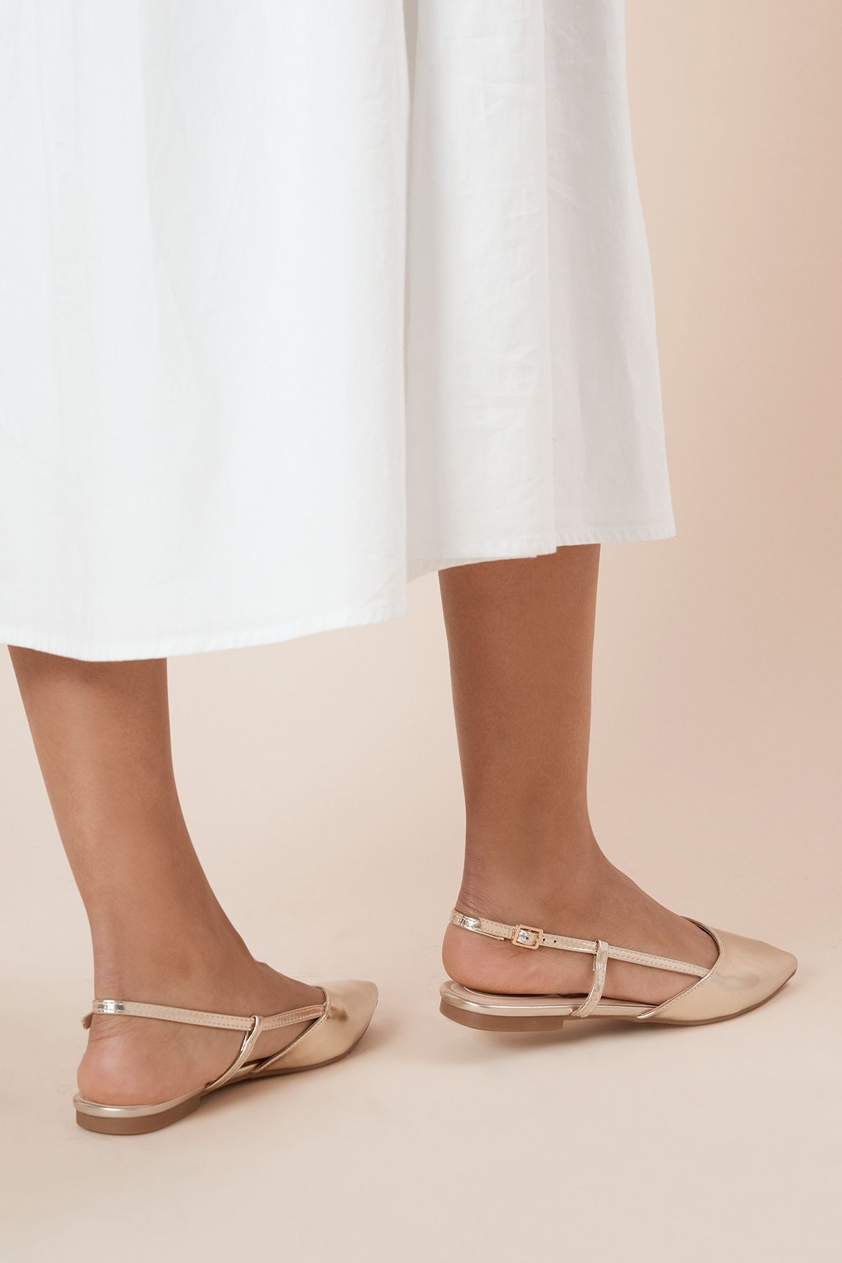 Dorothy Perkins Briony Faux Leather Comfort Sock Pointed Slingback Flat Shoes Gold image 2