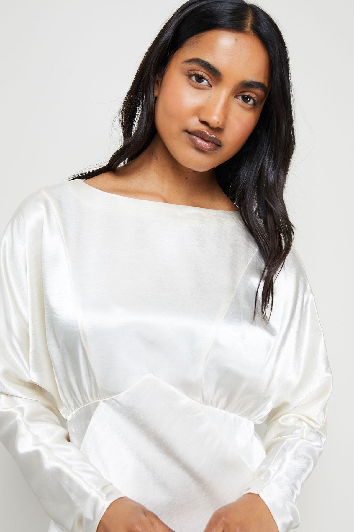 Warehouse Satin Batwing Draped Midaxi Cream image 4