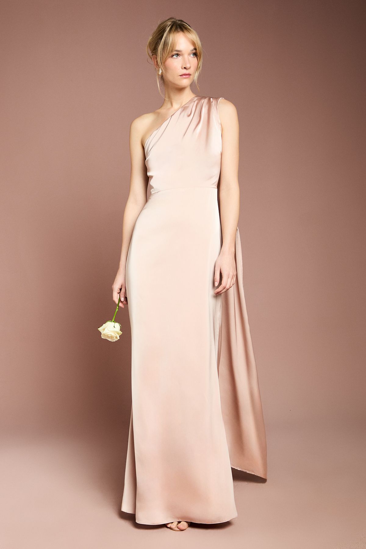 Coast Coast Honoured Drape One Shoulder Satin Maxi Bridesmaid Dress Mocha