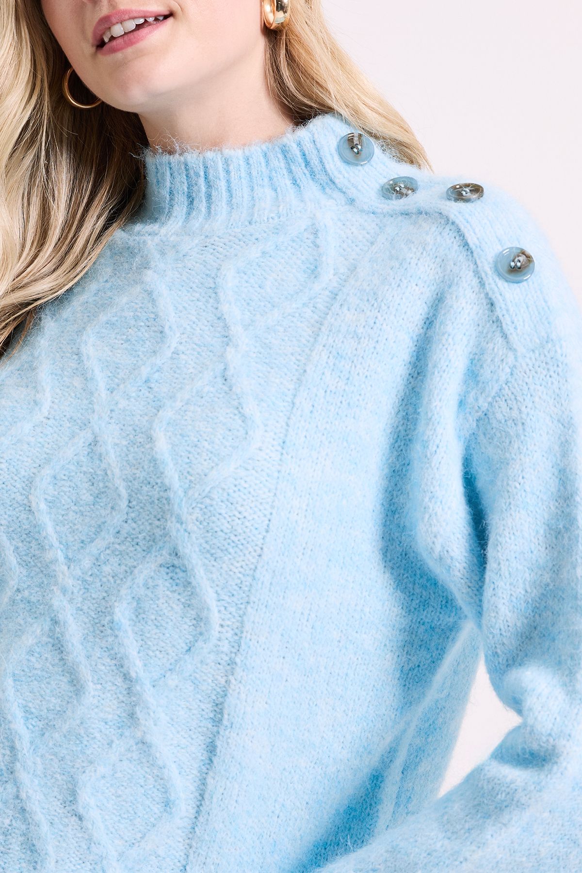 Dorothy Perkins Pale Blue Cable Button Detail Jumper Blue image 5