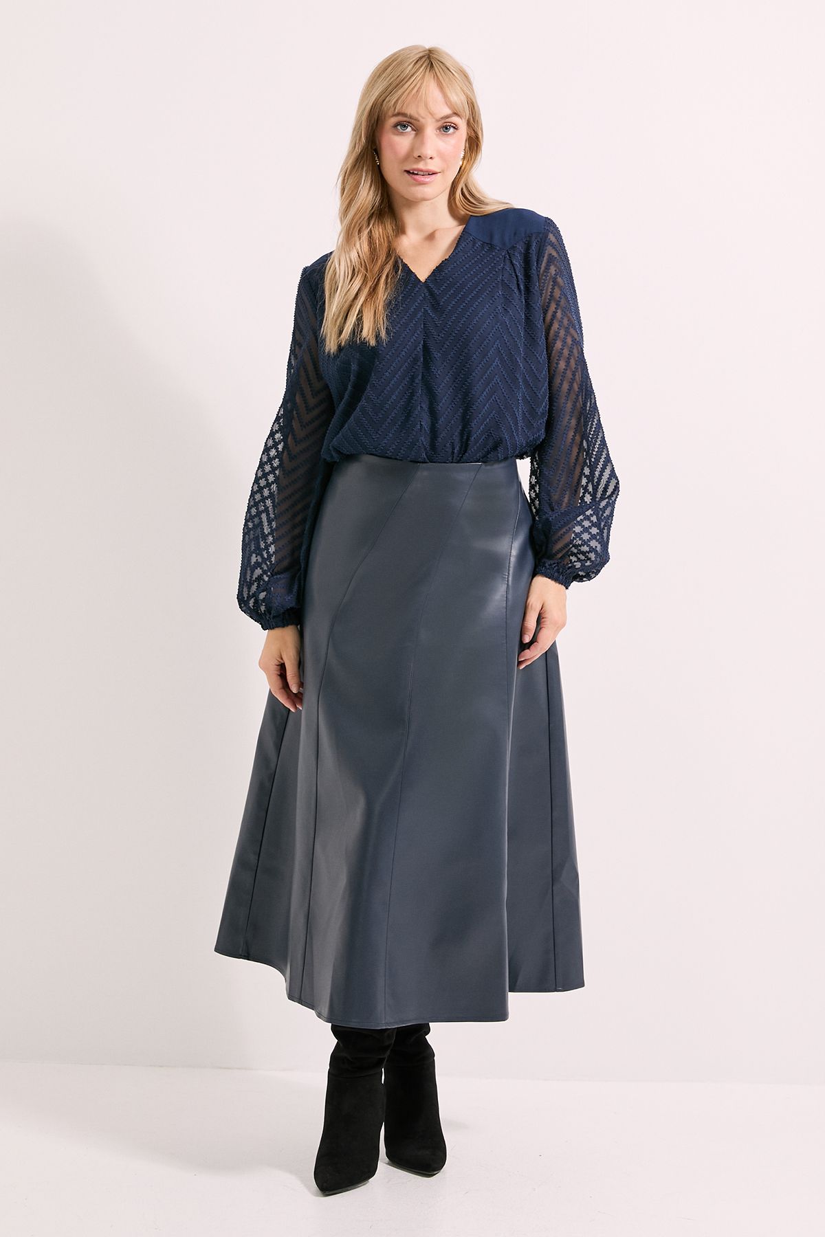 Principles Navy Western Yoke Jacquard Blouse Navy image 4