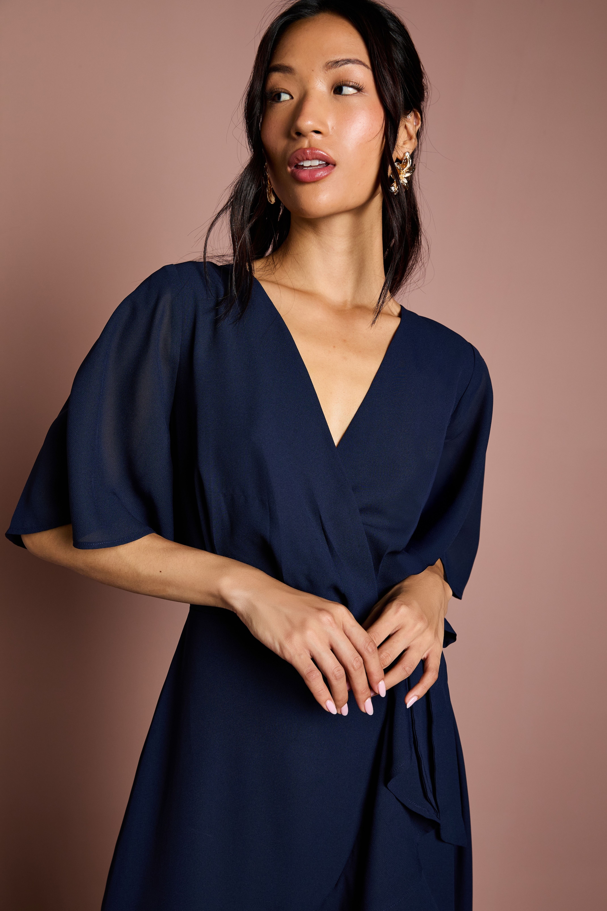 Coast Angel Sleeve Tiered Bridesmaid Maxi Dress Navy image 4