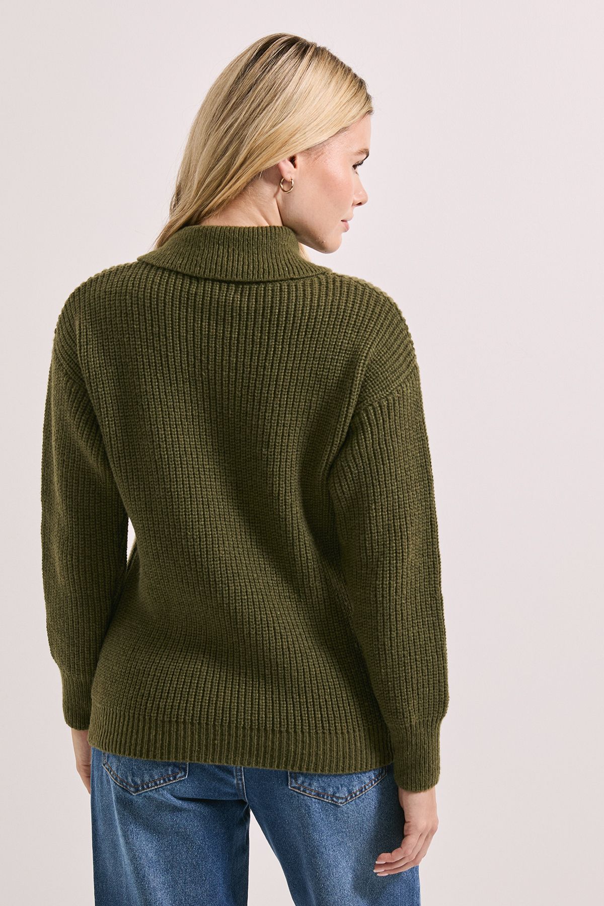 Dorothy Perkins Split Neck Ribbed Jumper Khaki image 3
