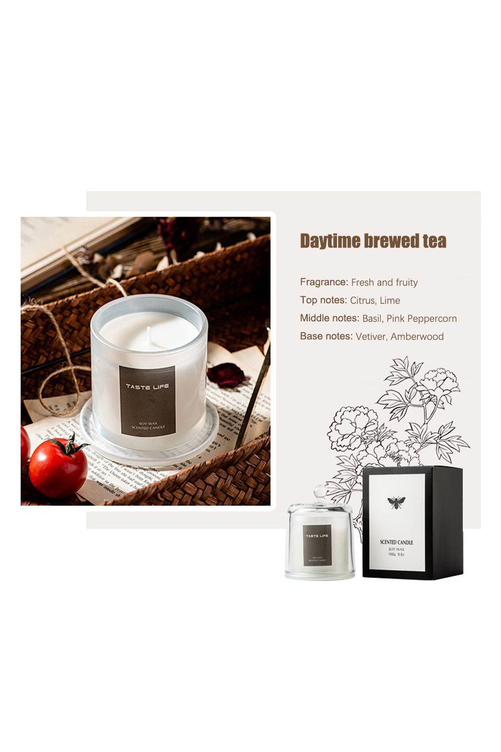 SHEONLY Soy Wax Scented Candle with Bell Shaped Glass Cup, Daytime Brewed Tea image 2