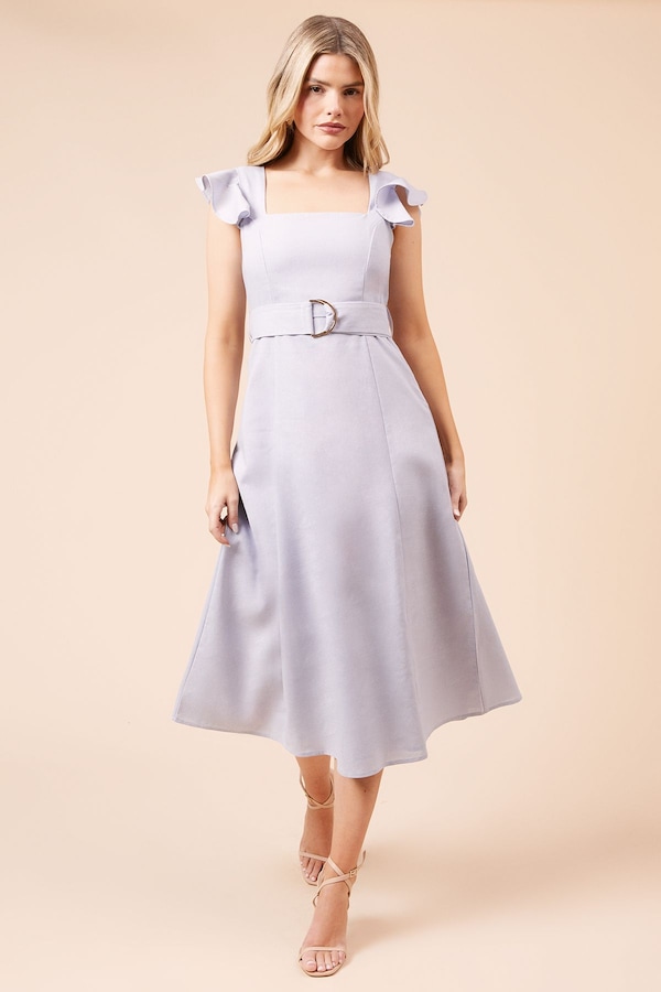Dorothy Perkins Linen Belted Sleeveless Midi Dress Blue