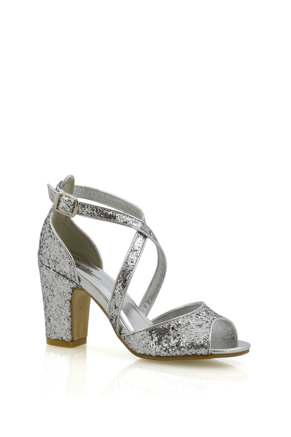 XY London 'Harlow' Cross Over Strappy Buckle Peep Toe Block High Heels image 2