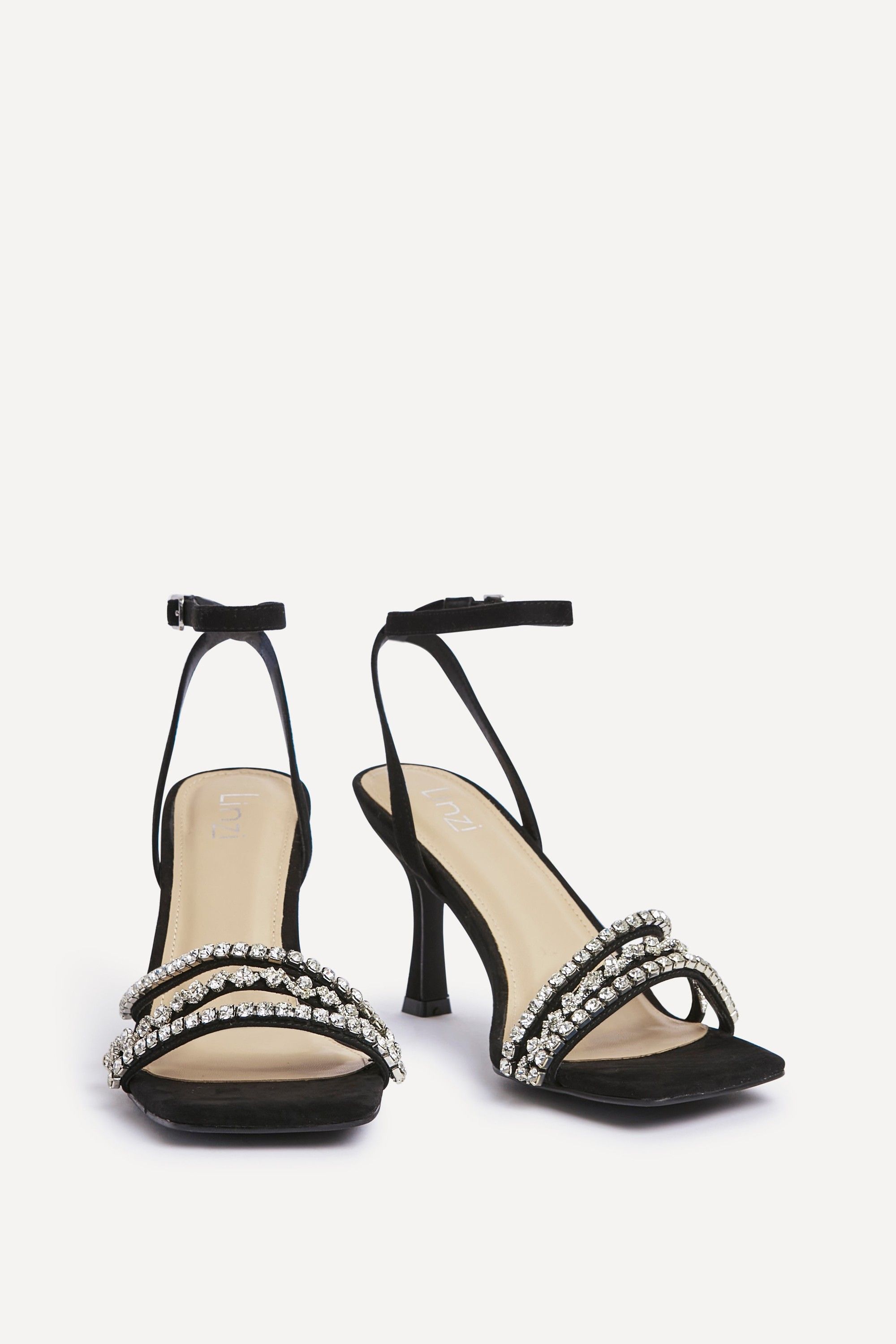 Linzi Bling Black Faux Suede Strappy Diamante Heel image 3