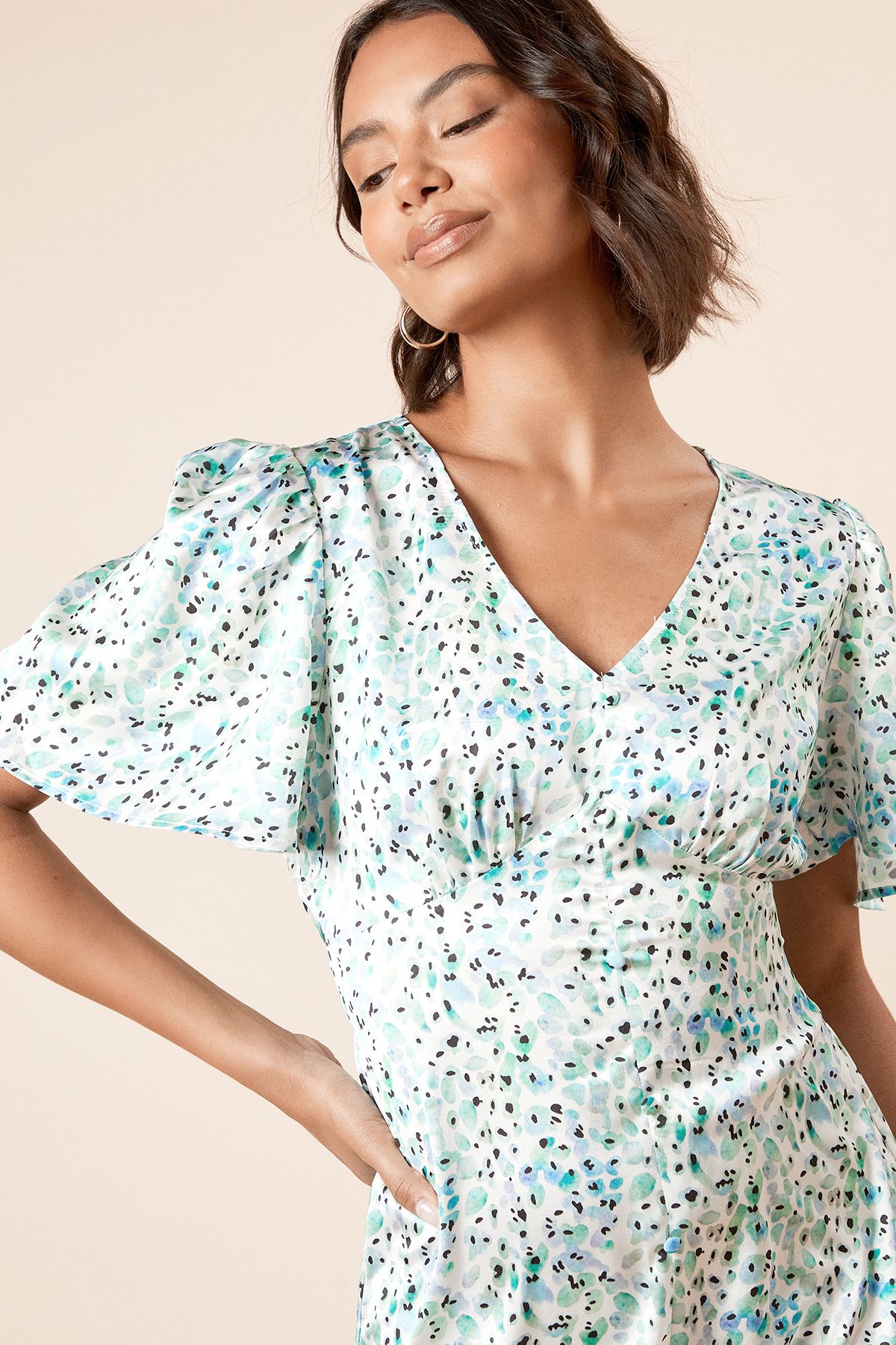 Dorothy Perkins V Neck Angel Sleeve Midi Dress Blue image 3