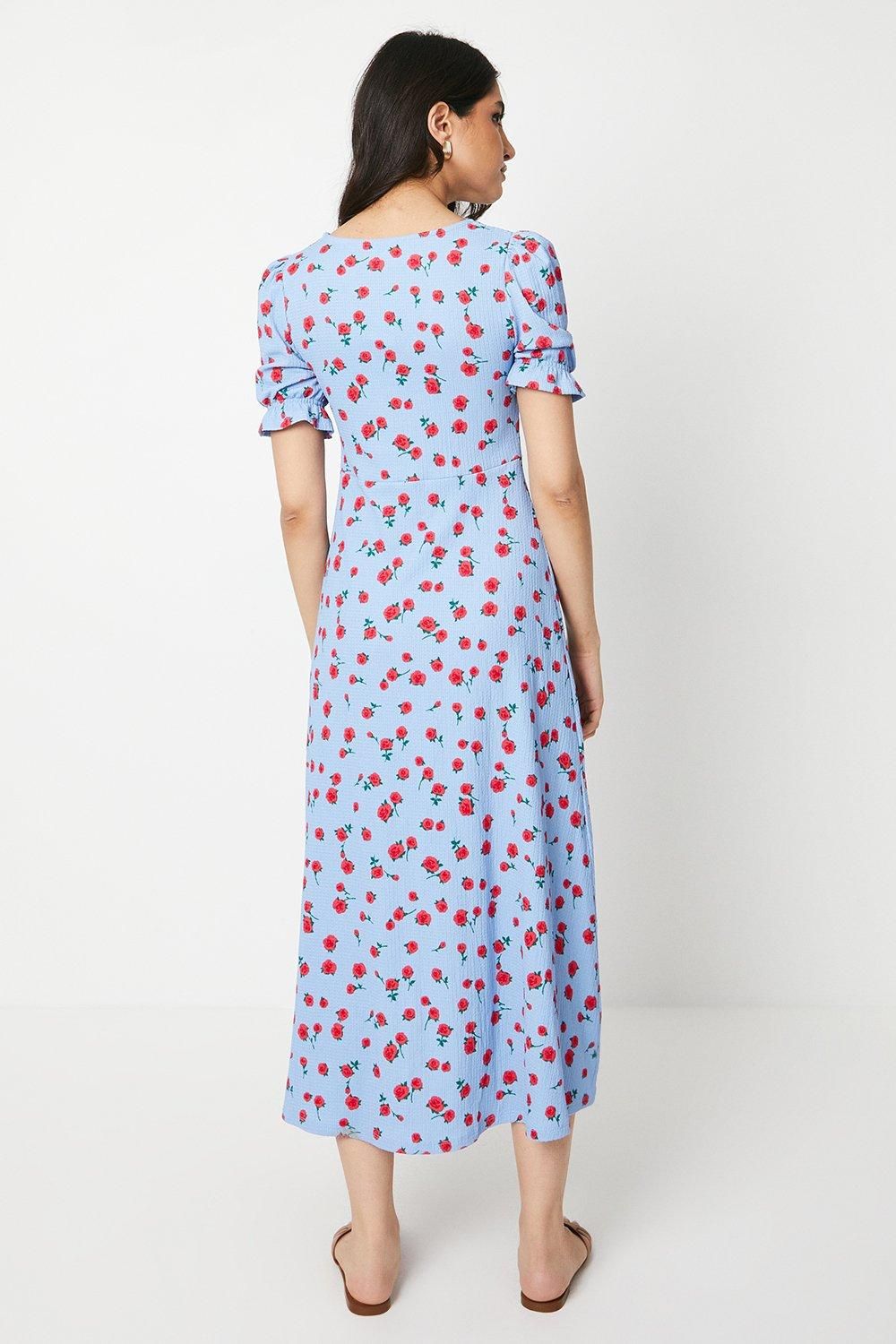Dorothy Perkins Rose V Neck Short Sleeve Jersey Midi Dress Blue image 3