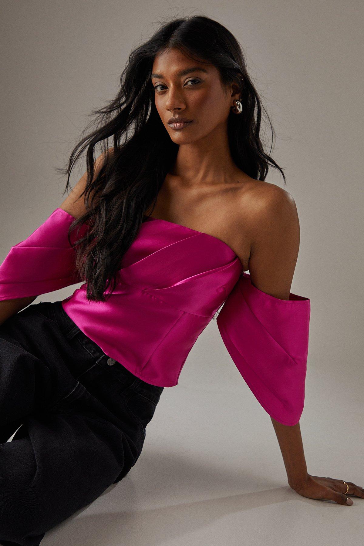 Warehouse Structured Pleat Detail Bardot Top image 1