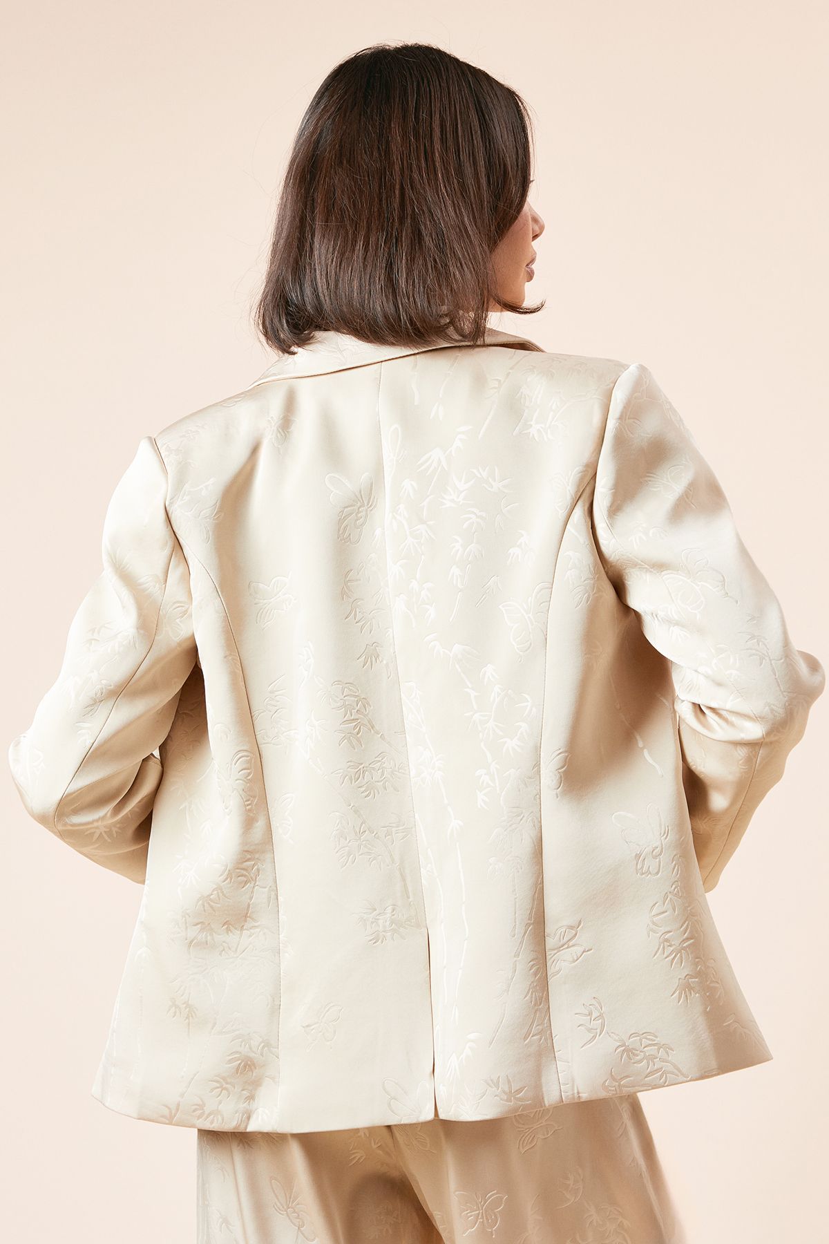 Dorothy Perkins Single Breasted Satin Jacquard Blazer Neutral image 3