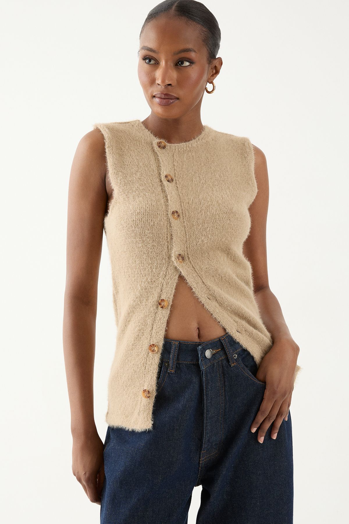 MissPap Eyelash Knit Sleeveless Top Taupe image 2