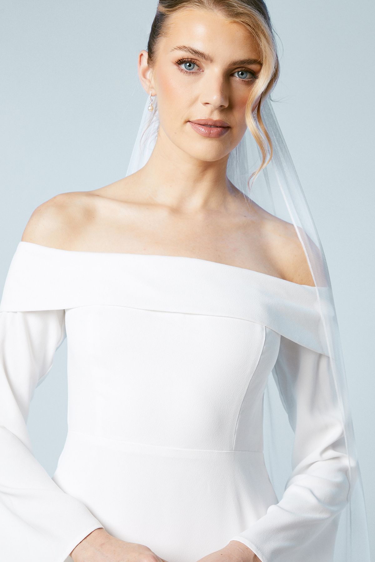 Coast Long Sleeve Bardot Crepe Maxi Wedding Dress Ivory image 4