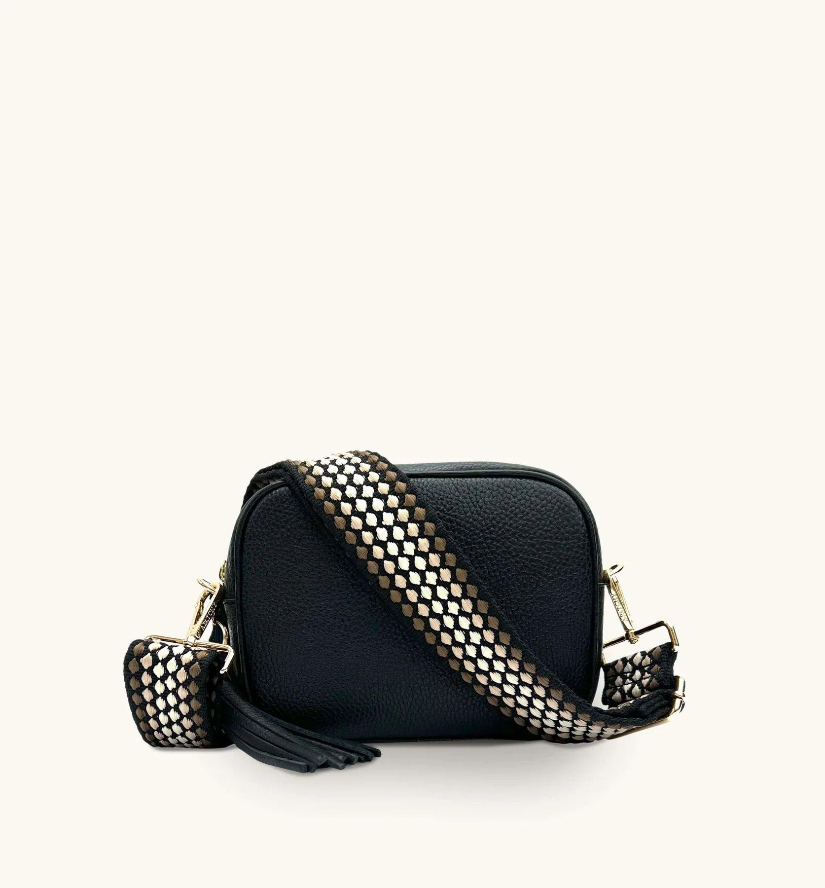 Apatchy London Black Leather Crossbody Bag With Cappuccino Dots Strap image 1