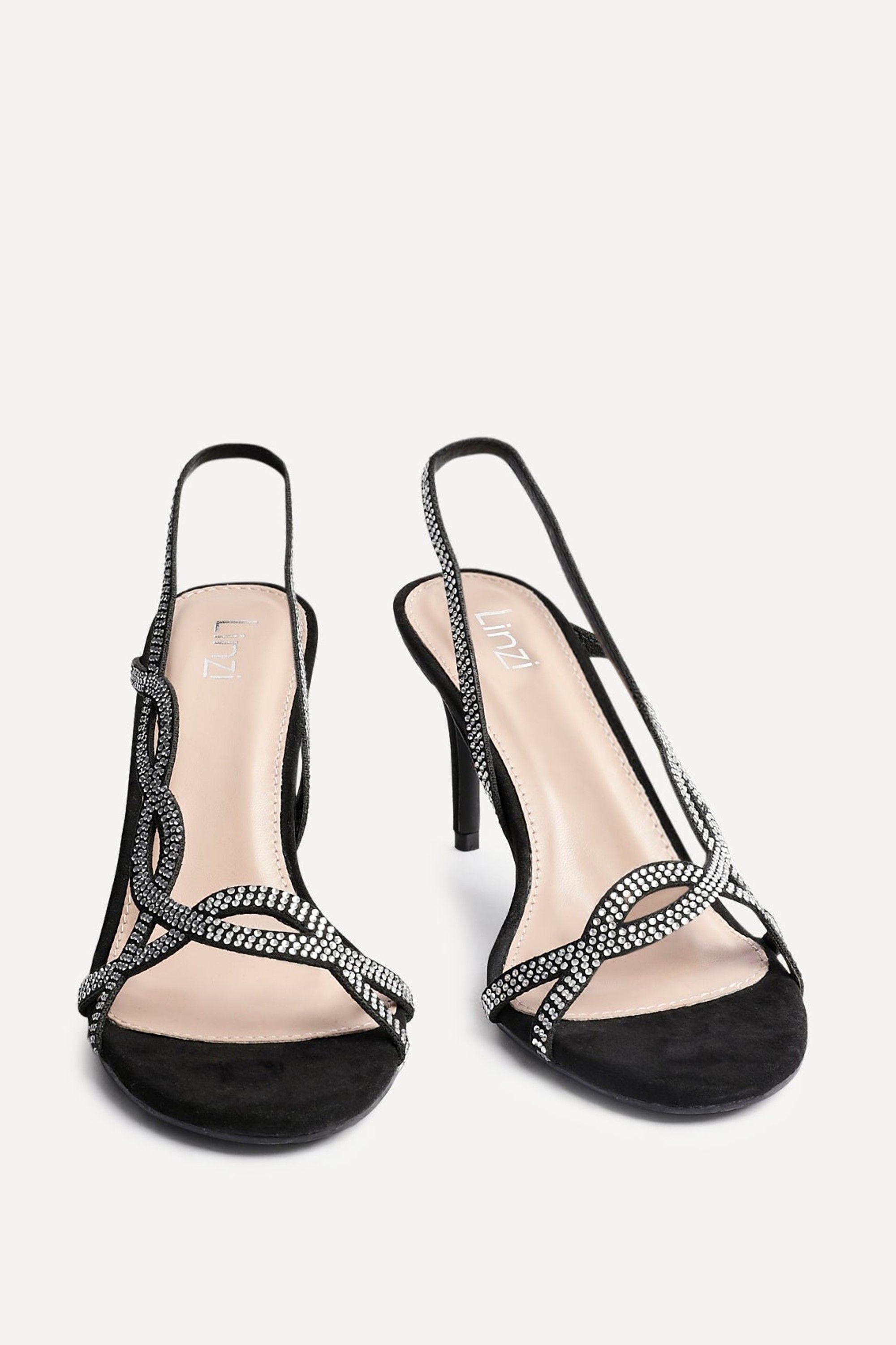 Linzi Kristina Black Faux Suede Diamante Slingback Heels image 3