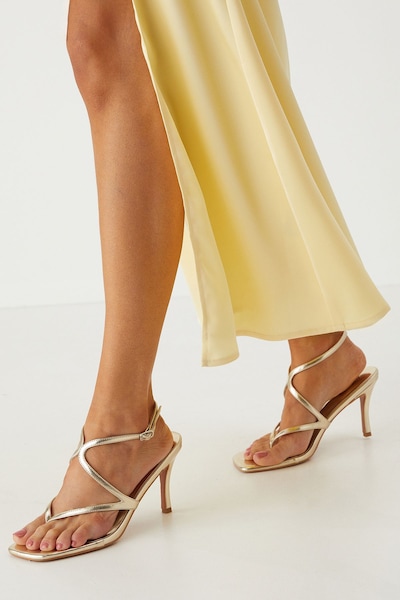 MissPap Strappy Toe Post High Stiletto Heel Sandals Gold