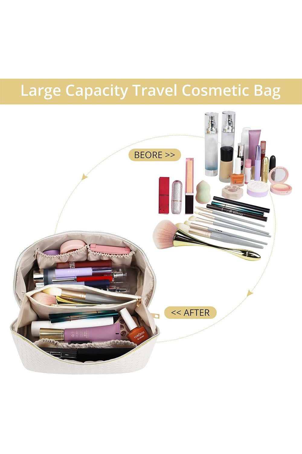 SHEONLY Travel Flat Lay Cosmetic Bag Makeup Storage Toiletry Bag Wash Bag with Handle and Divider for Women Girls image 4