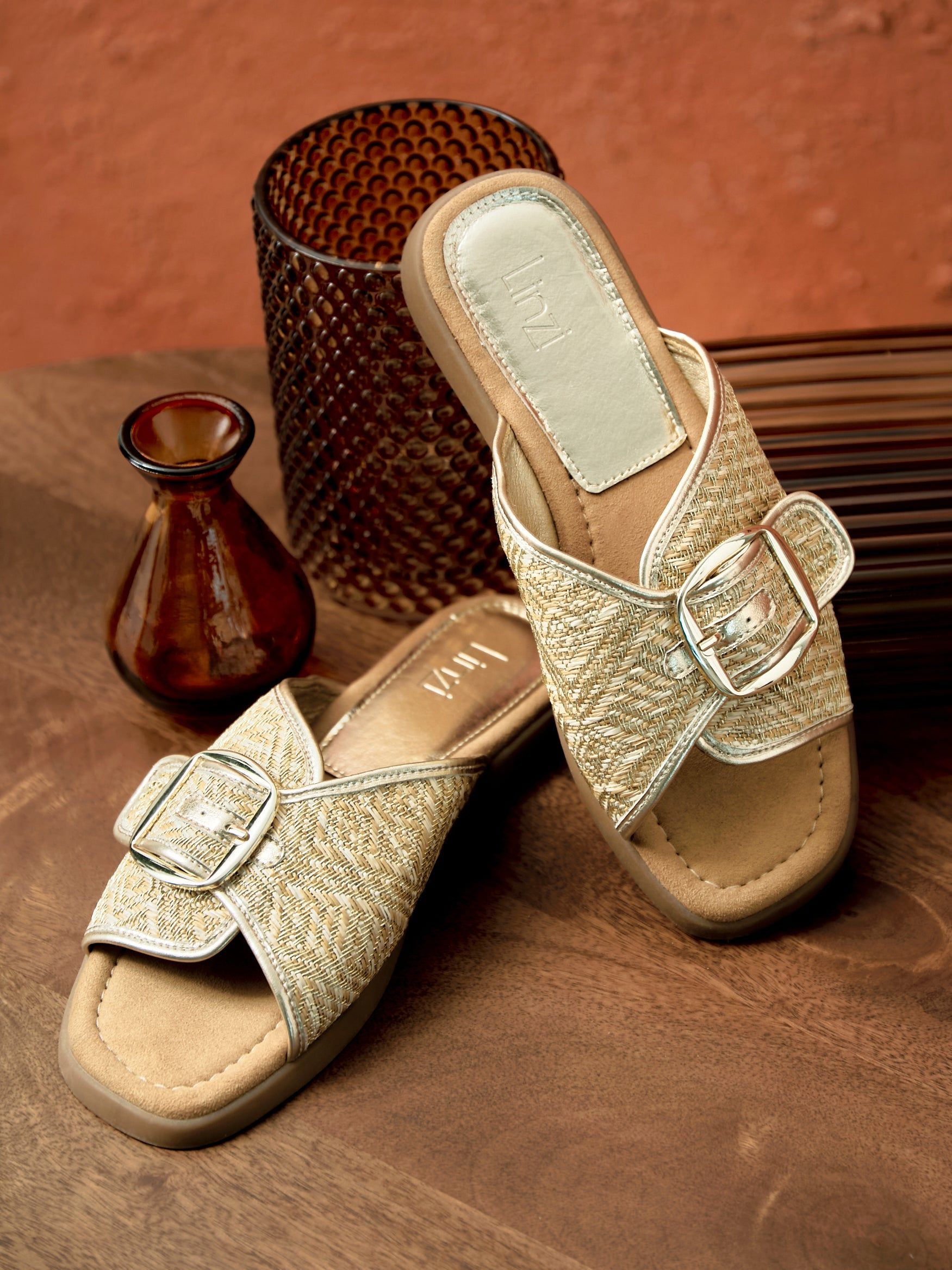 Linzi Zuma Gold Woven Flat Slider Sandal image 2