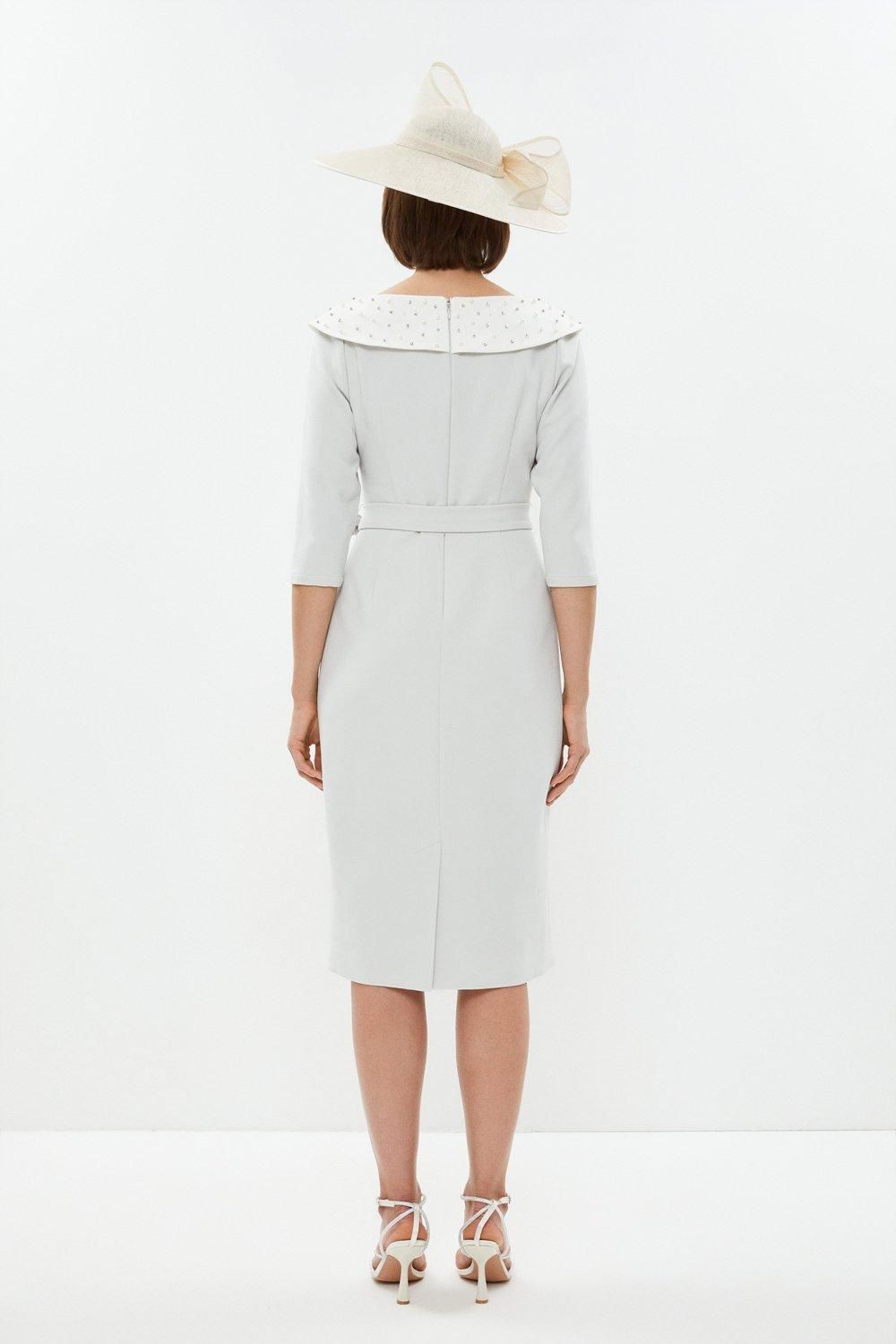 Coast Premium Off Shoulder Embellished Pencil Dress Silver image 3