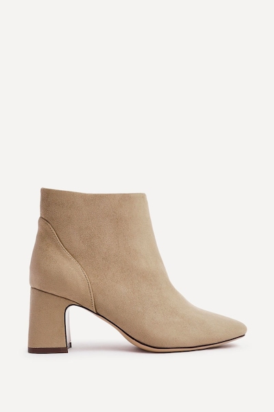 Linzi Cove Mocha Faux Suede Soft Square Toe Block Heel Ankle Boot
