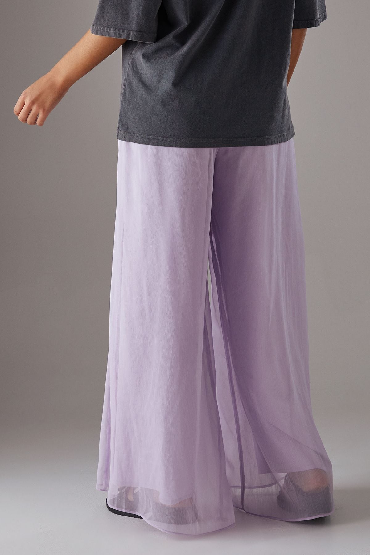 Warehouse Chiffon High Waisted Wide Leg Trousers Lilac image 4