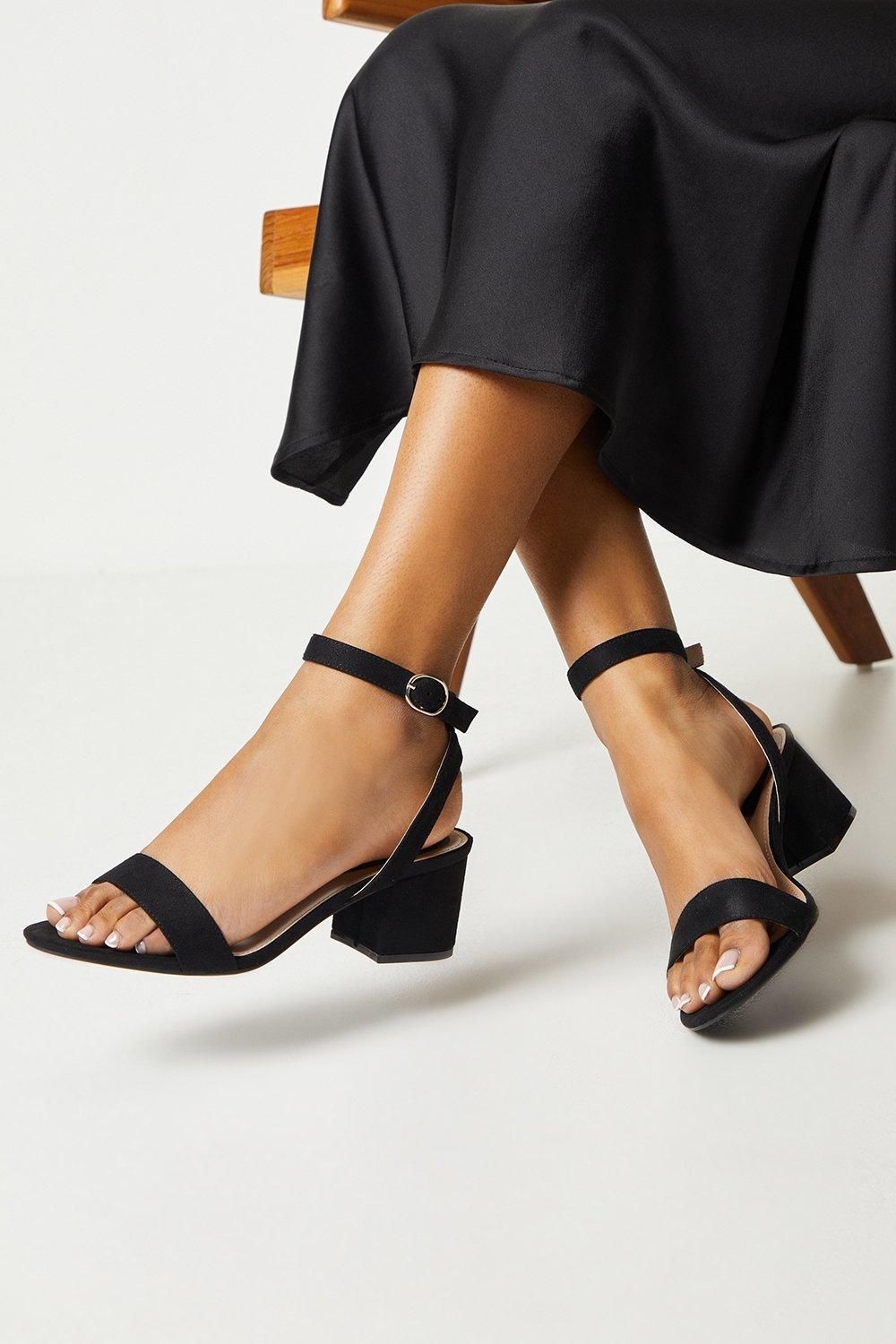 Dorothy Perkins Wide Fit Tommi Barely There Mid Block Heel Sandals Natural Black