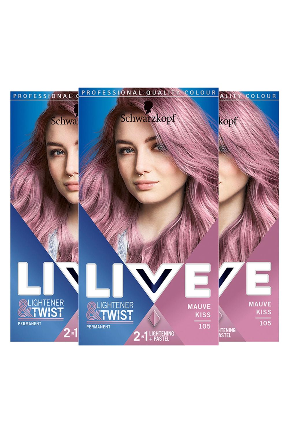 Schwarzkopf LIVE Mauve Kiss 'Hair Dye' Lightener + Twist 105 3x