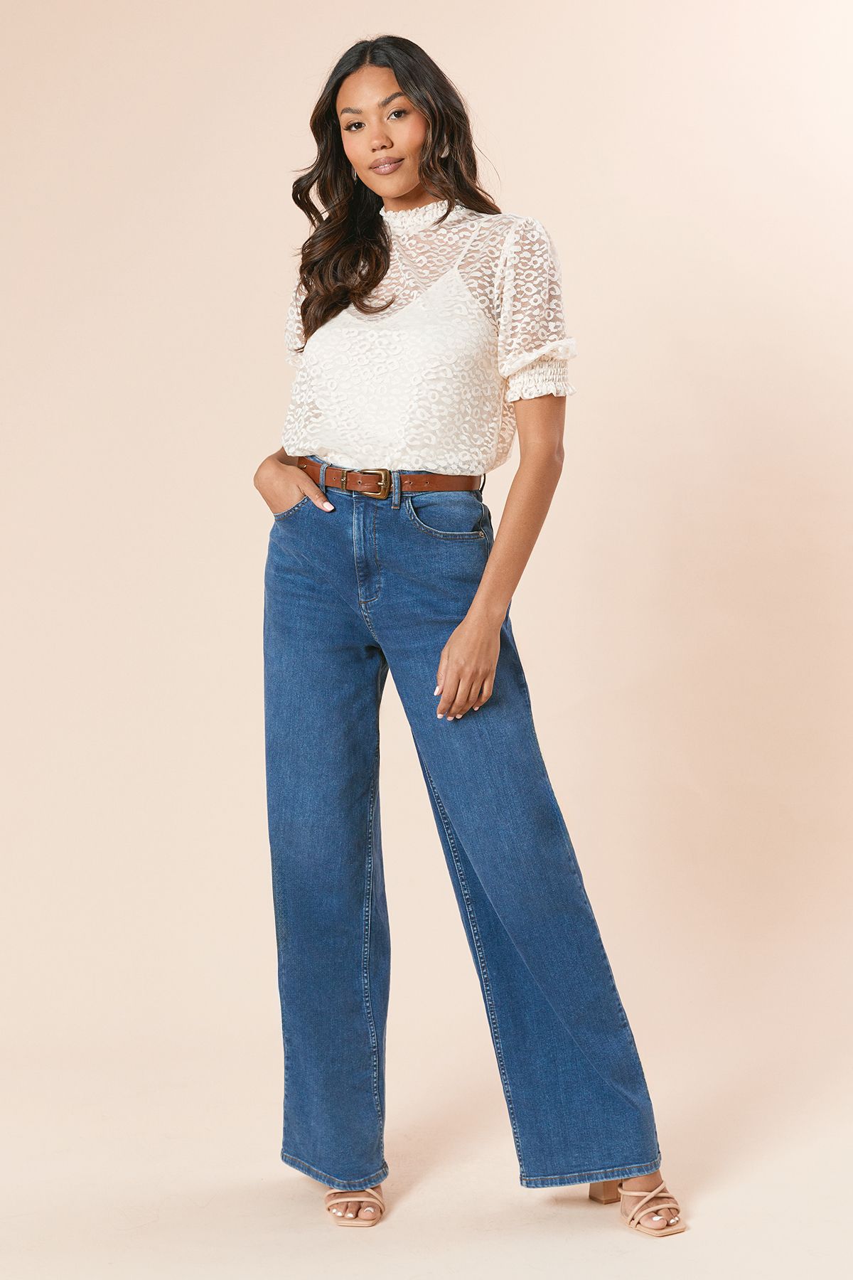 Dorothy Perkins Half Sleeve Leopard Lace Blouse Ivory image 1