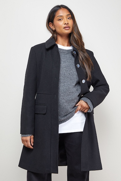 Oasis Faux Wool Button Through Dolly Coat Black