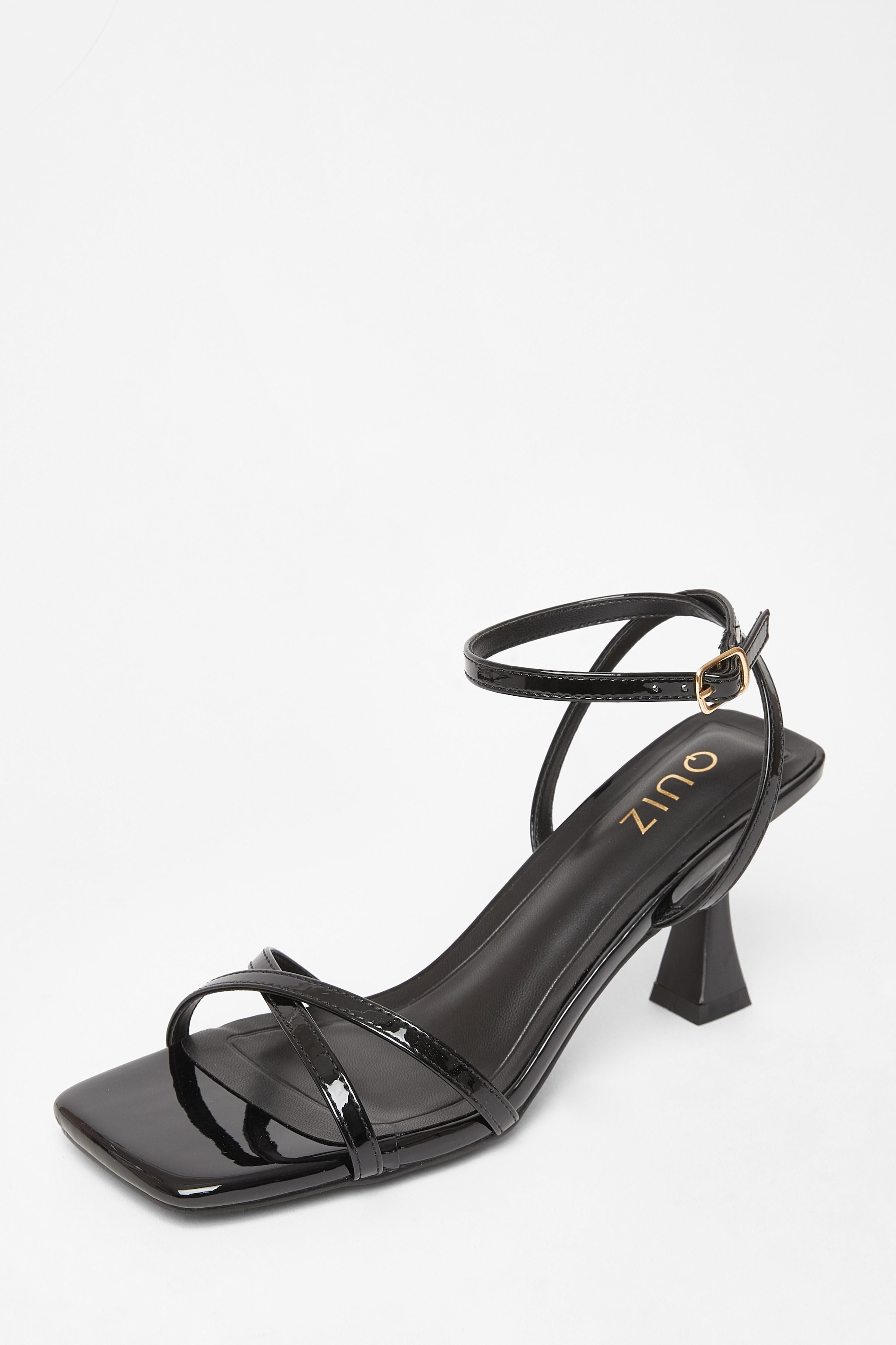 Quiz Black Cross Strap Flared Heels image 1