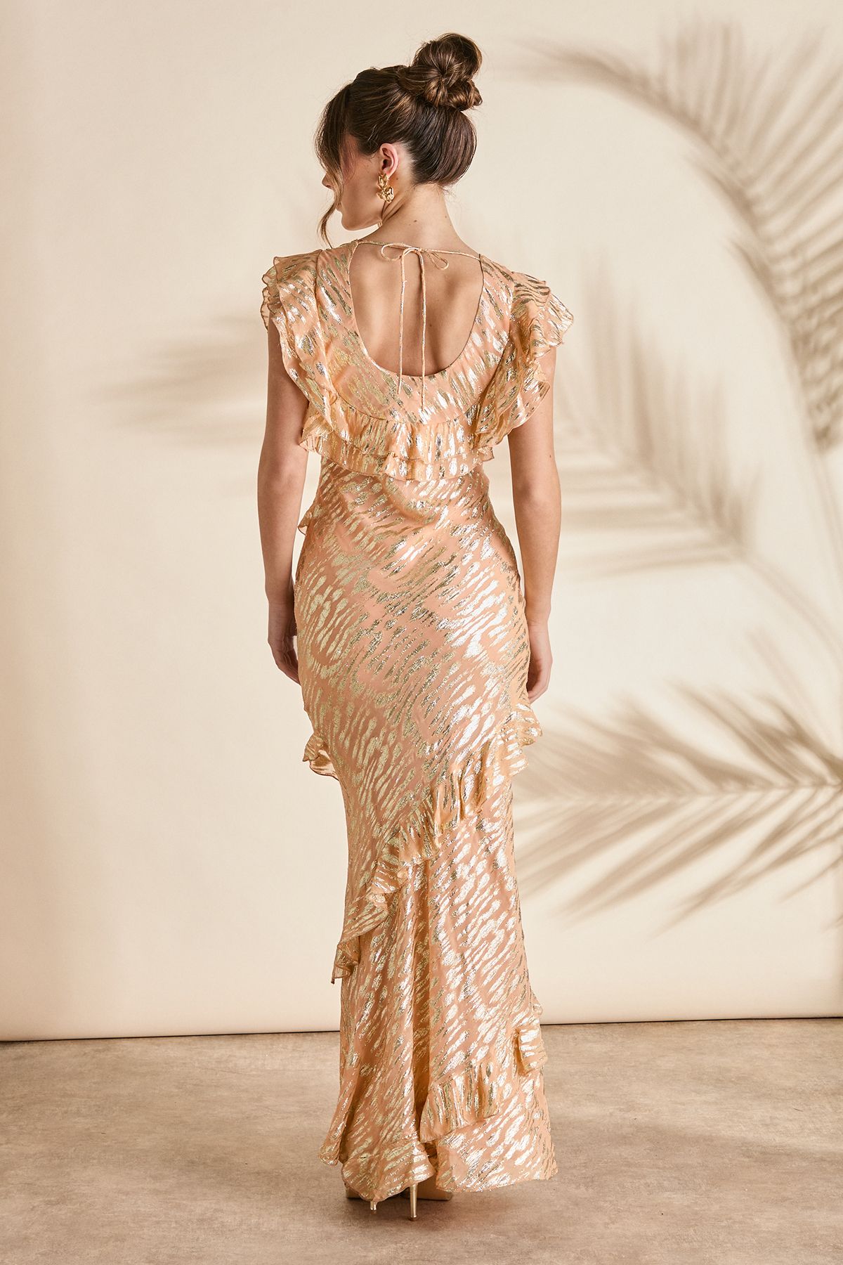 Coast Metallic Jacquard Frill Midi Dress Apricot image 3