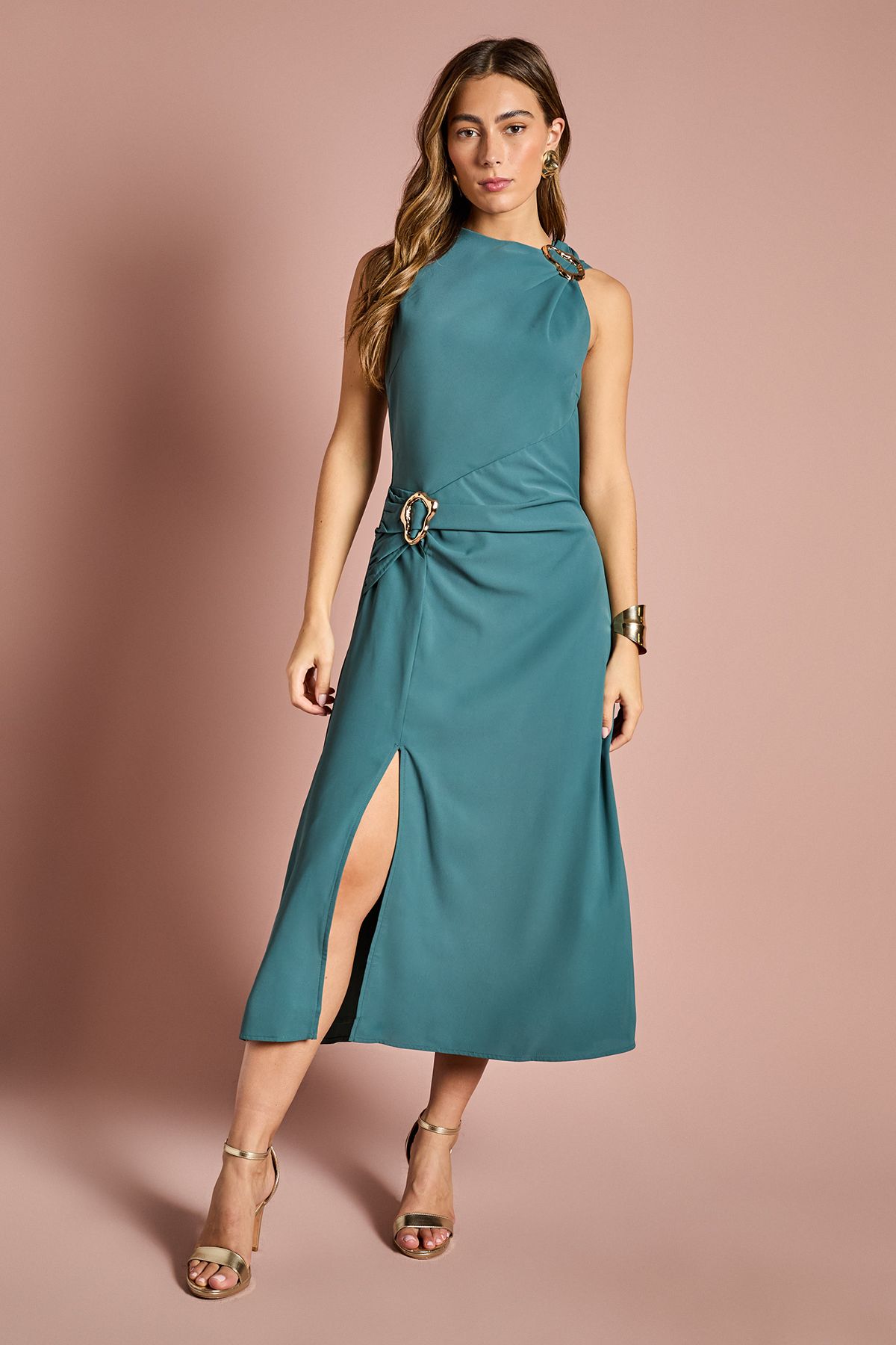 Coast Stretch Crepe Midi Dress With Buckle Teal image 1