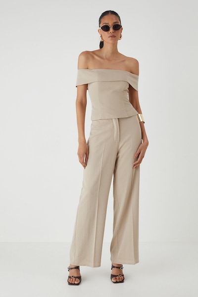 MissPap Linen Look High Waist Wide Leg Trousers Stone