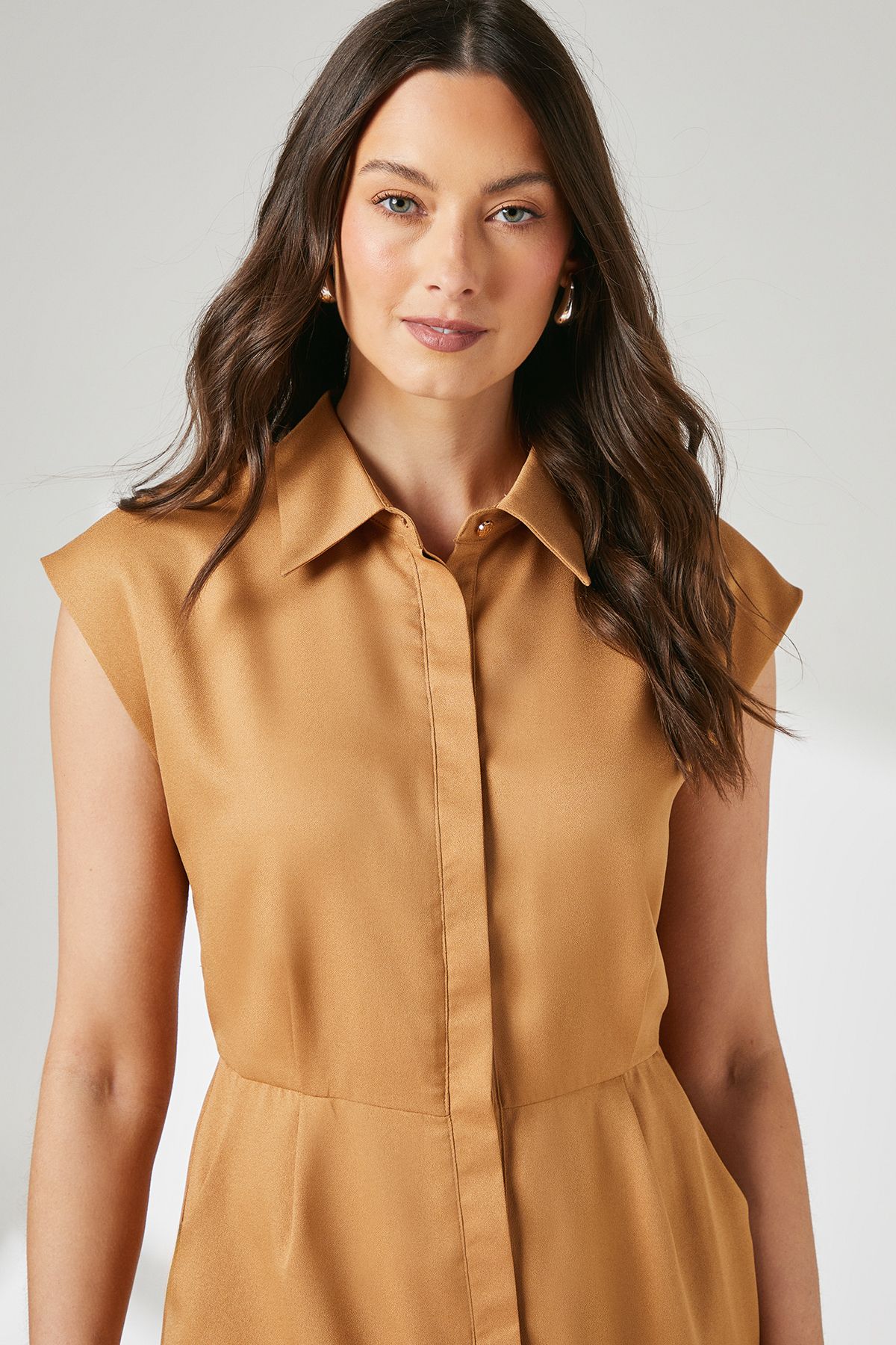Principles Camel Column Crepe Shirt Dress Camel image 2