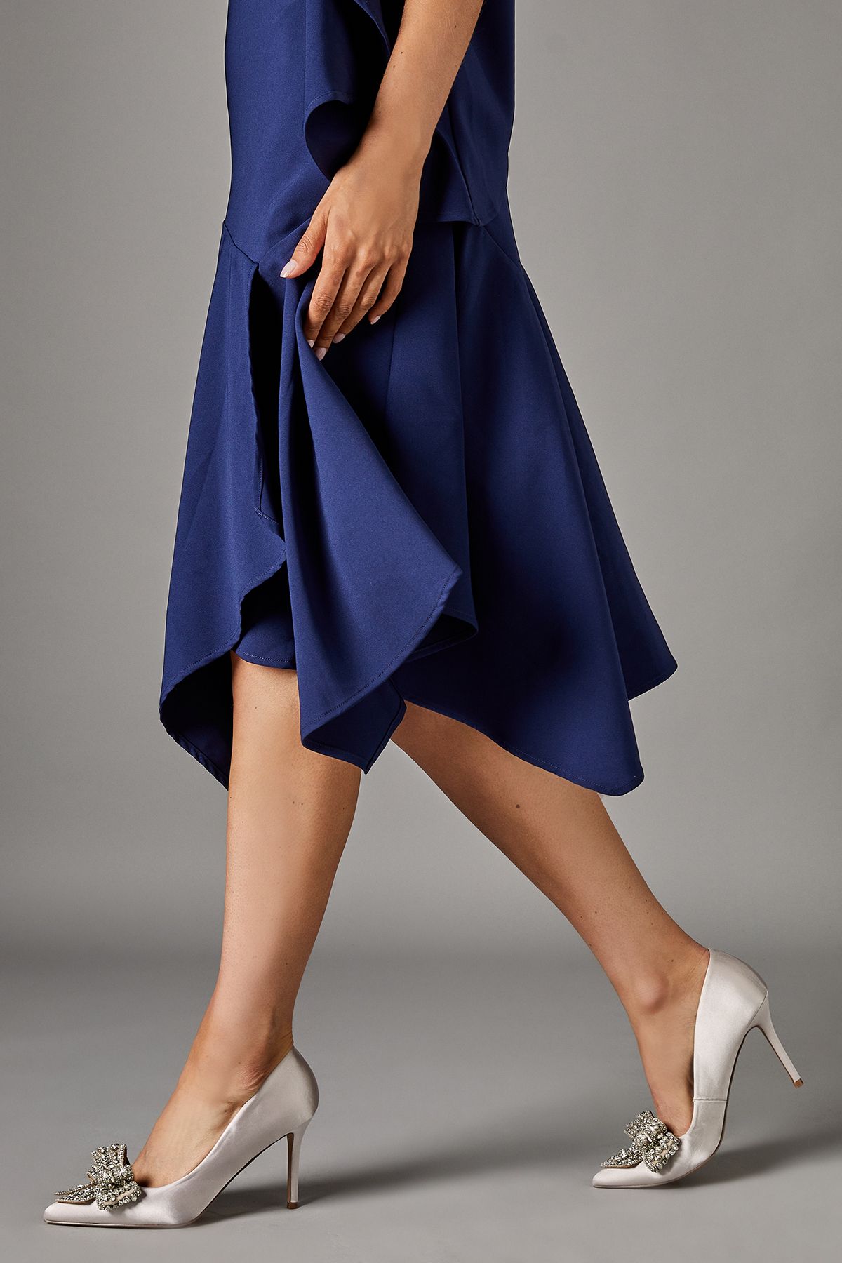 Coast Wide Fit Tania Satin Embellished Bow High Heel Stiletto Court Shoes Silver image 3