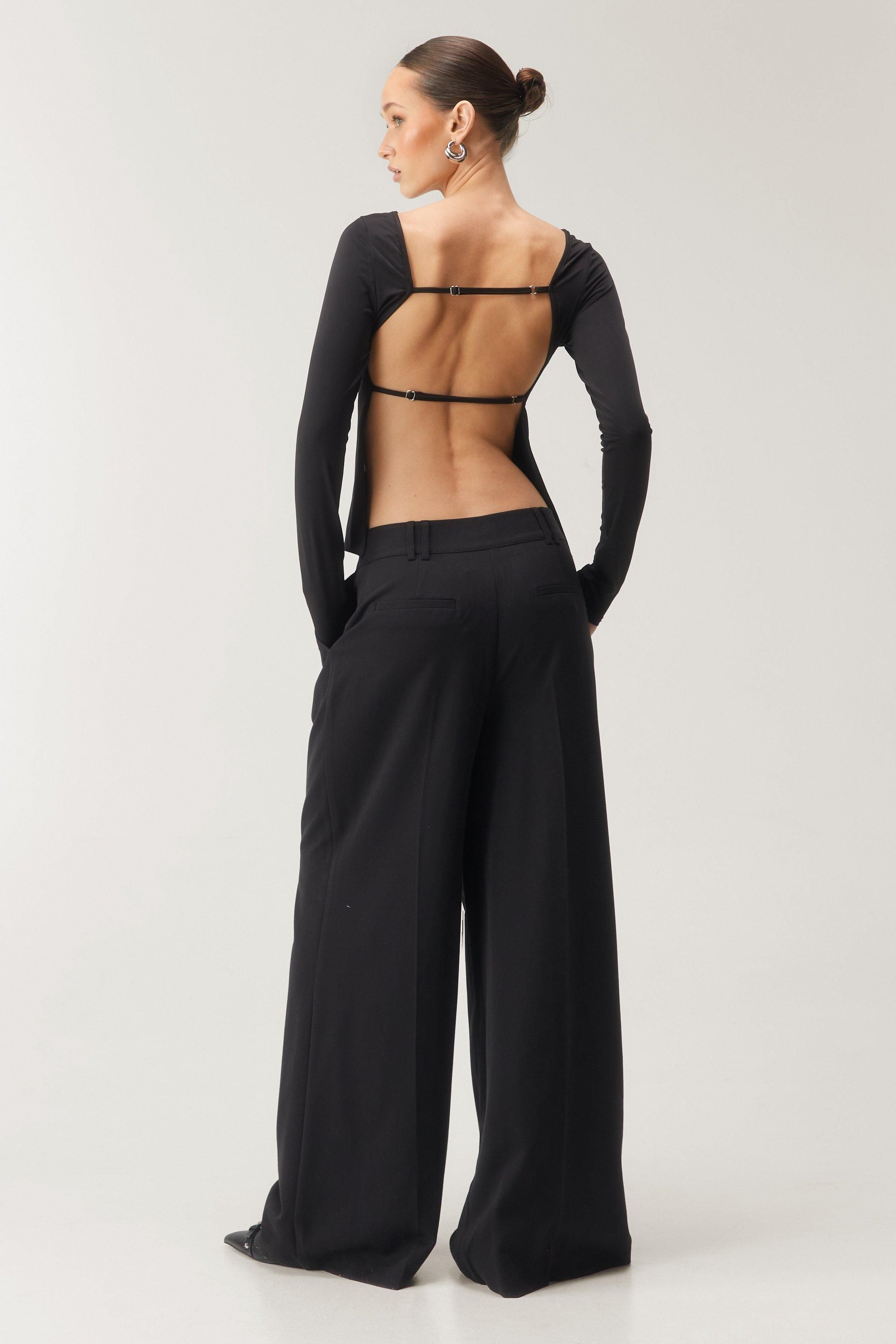 NastyGal Premium Slinky Seam Detail Long Sleeve Top Black image 3