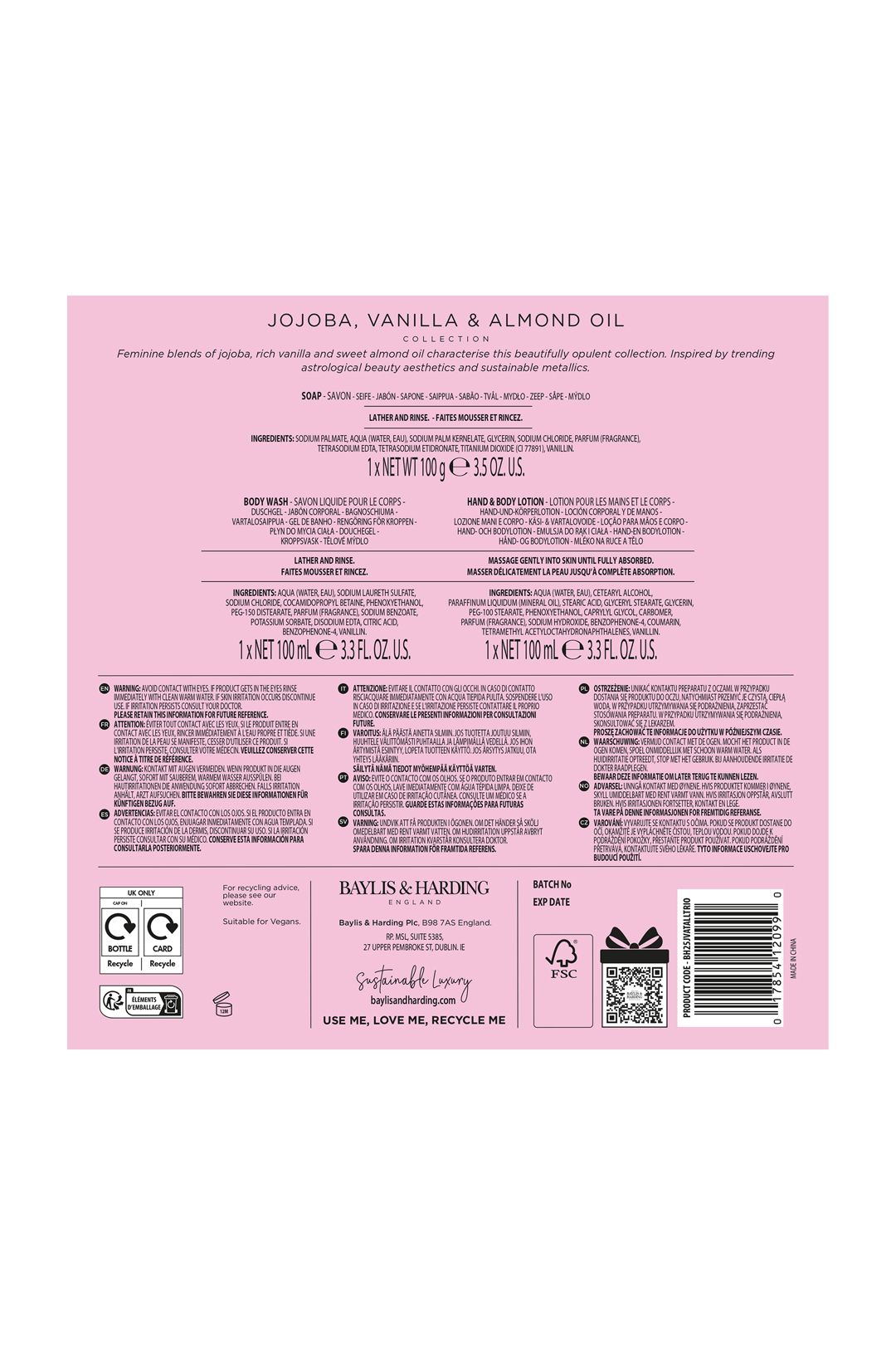 Baylis & Harding Jojoba, Vanilla & Almond Oil Make Me Sparkle Bathing Gift Set Multi image 8