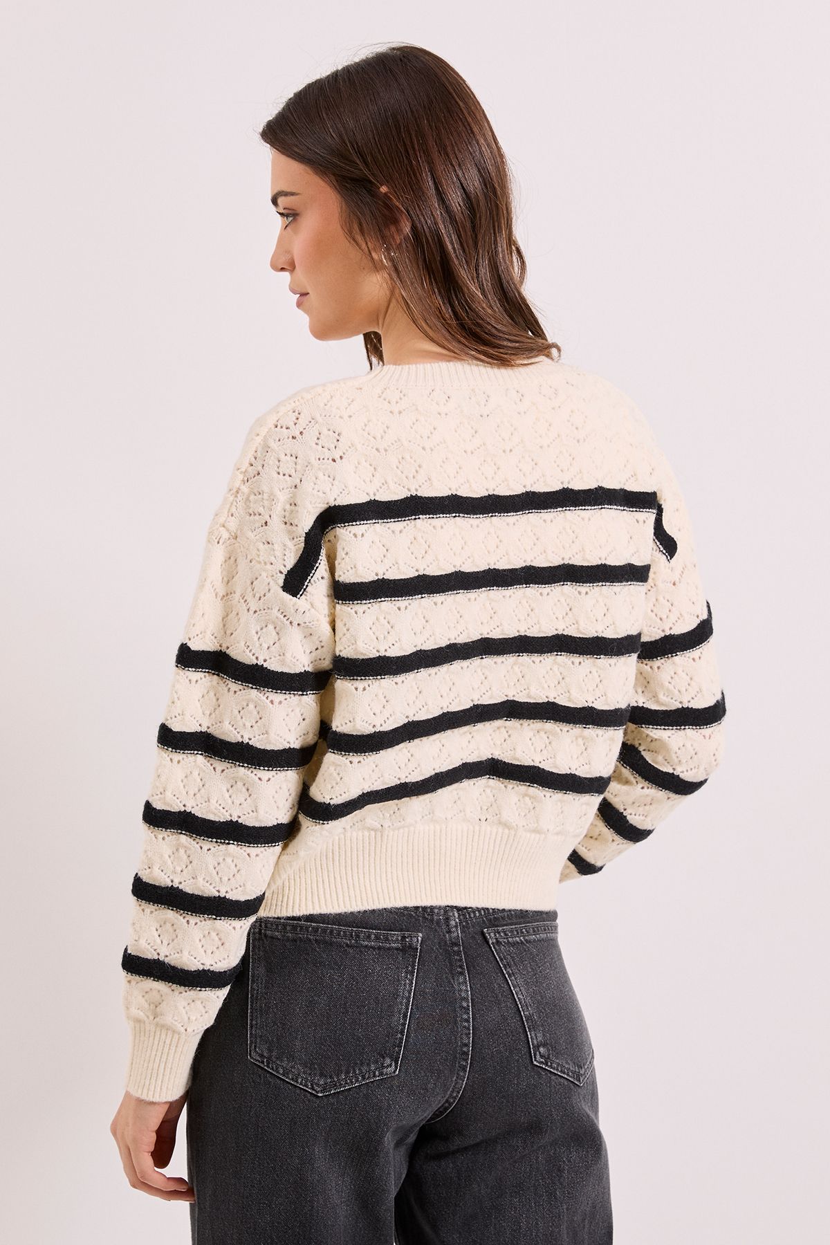 Dorothy Perkins Pointelle Stripe Jumper Ivory image 3