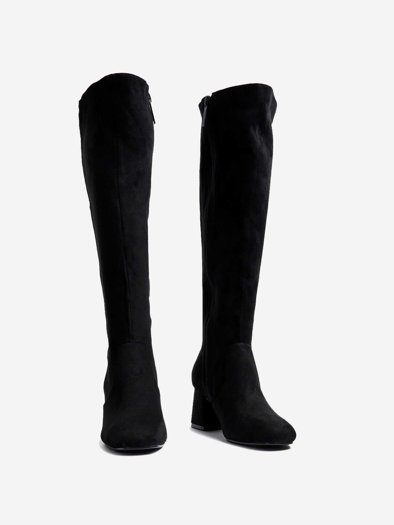 Linzi Fable Wide Fit Black Faux Suede Knee High Block Heeled Boot image 3