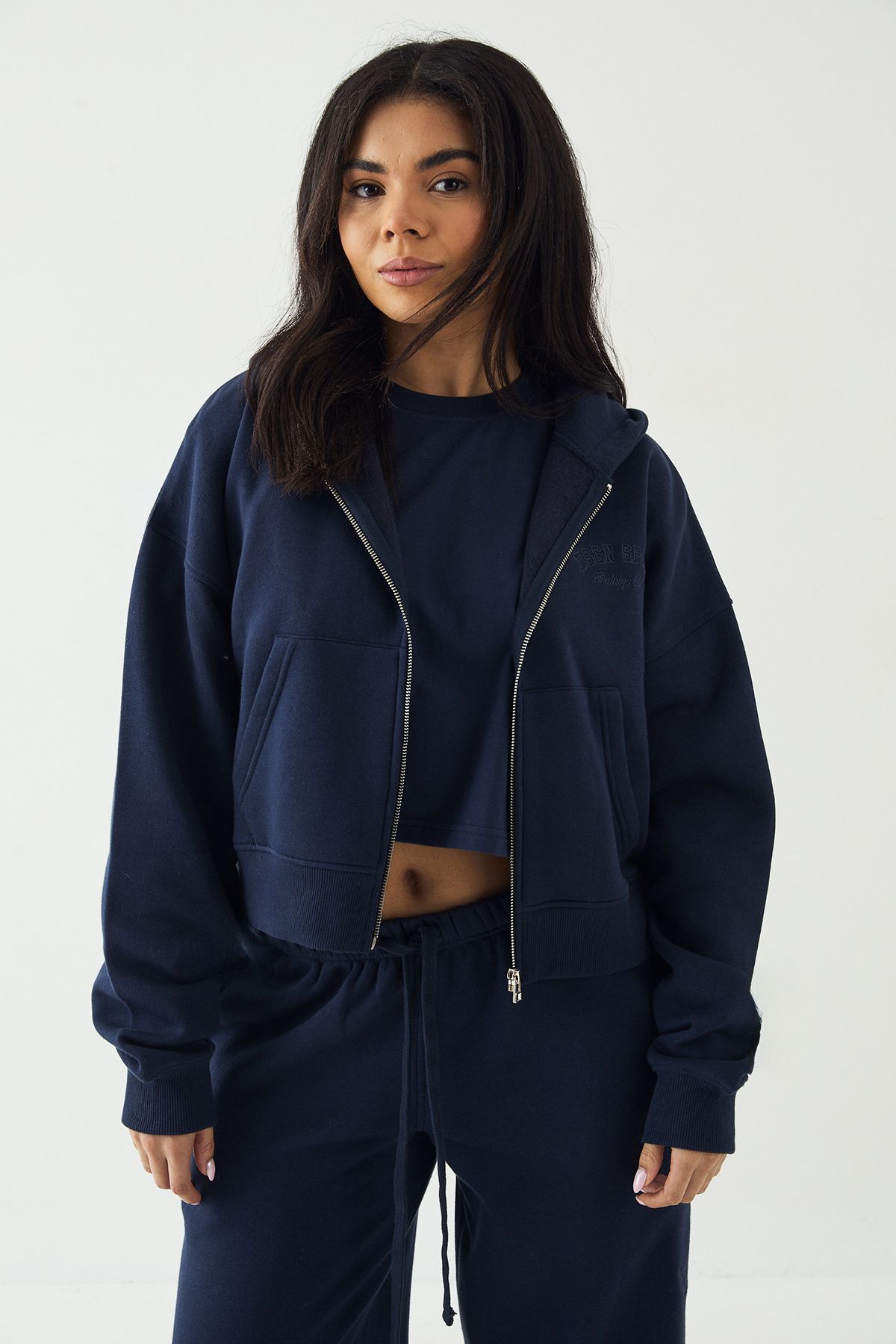 DSGN Studio DSGN Studio Sport Training Club Boxy Zip Through Hoodie Navy image 3